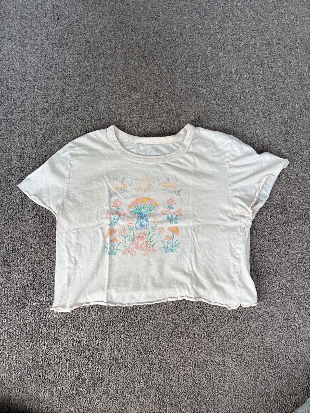 PacSun White Cropped Graphic Tee with Pastel Mushroom Print